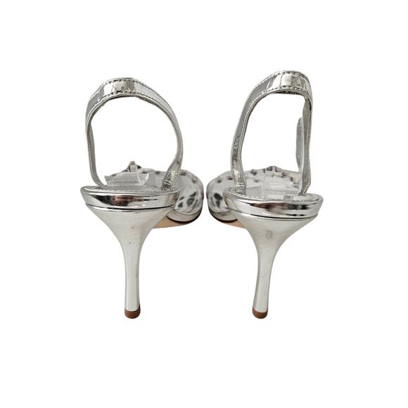 Larroude Annie Slingback Heel Sandal Size 7 Silver Swarovski Crystals - Picture 3 of 7